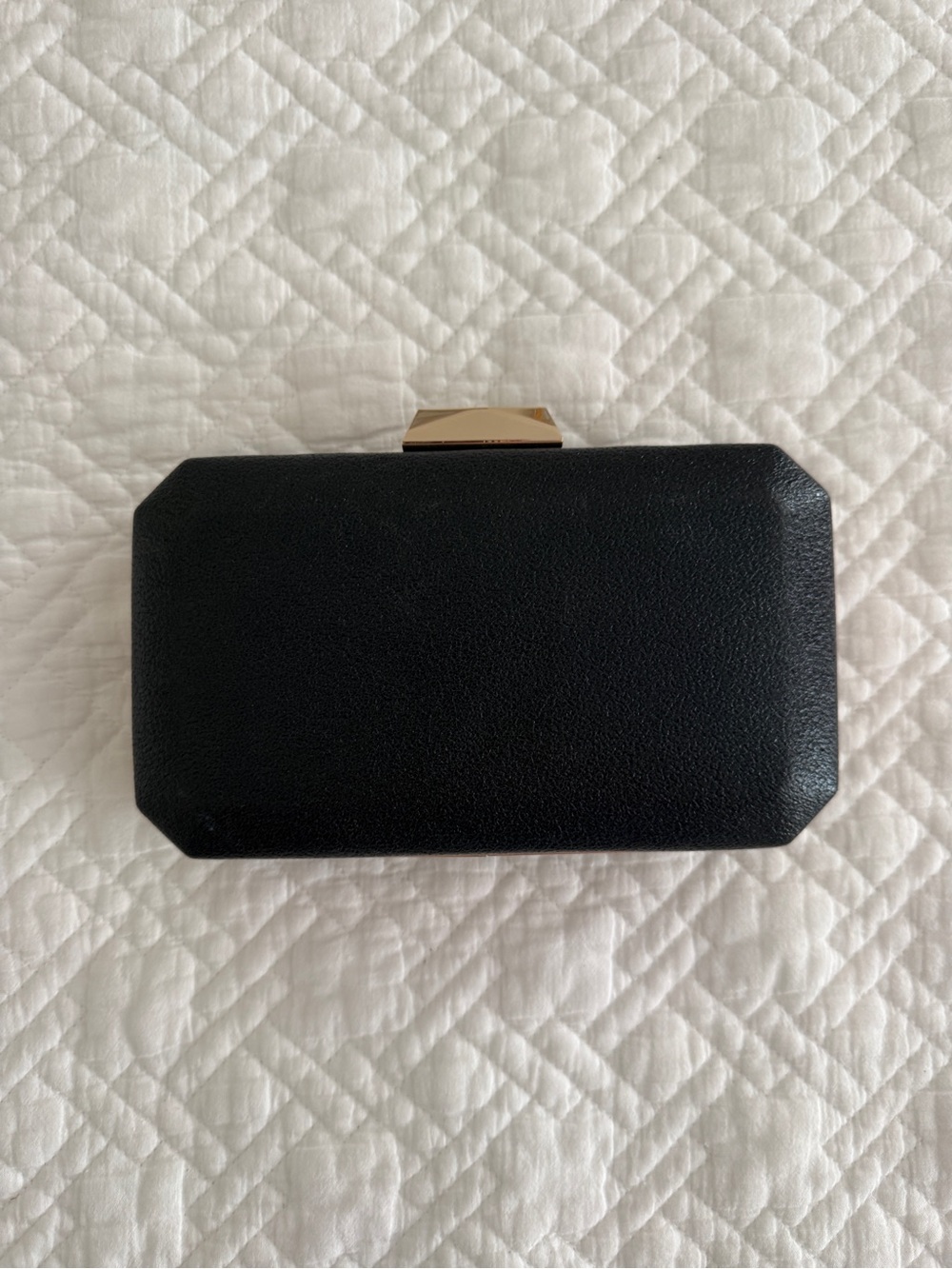 Black Leather Rectanglular Evening Clutch with Gold Accent